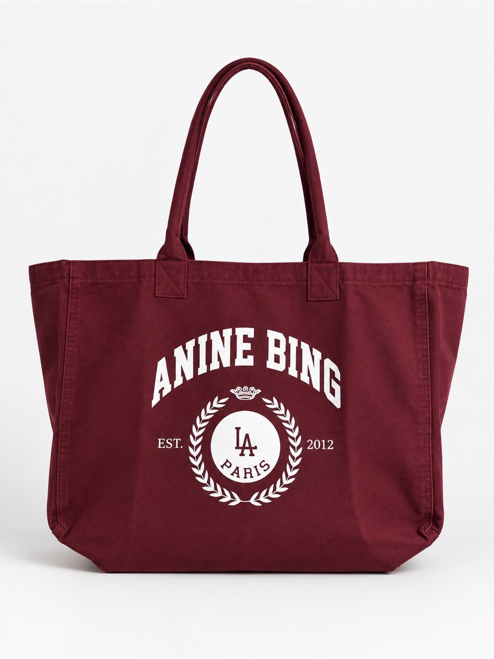 NWT ANINE BING Leo Canvas Tote Collegiate Fig Burgundy Bag